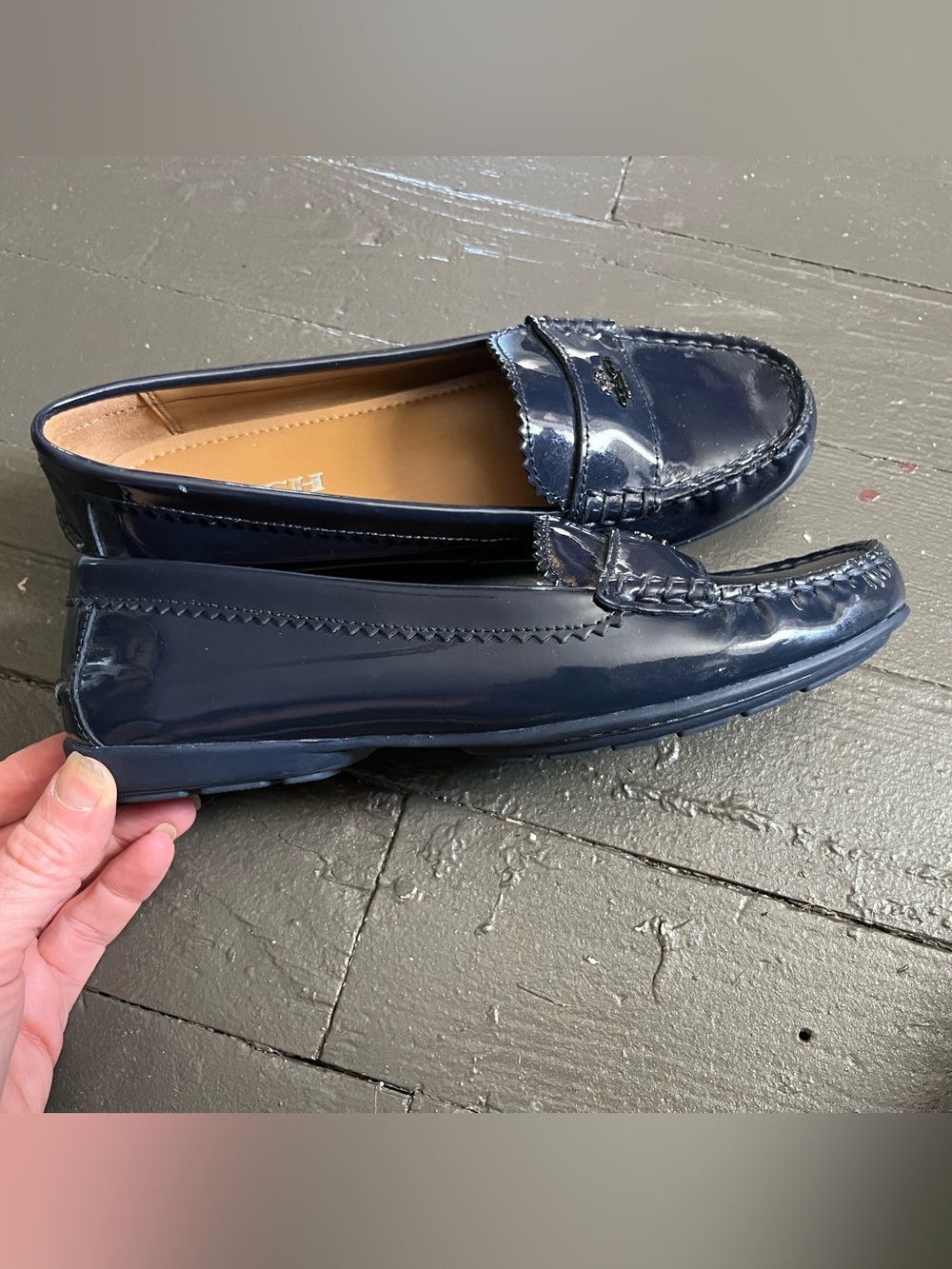 Coach Navy Patent Leather Driving Loafers
